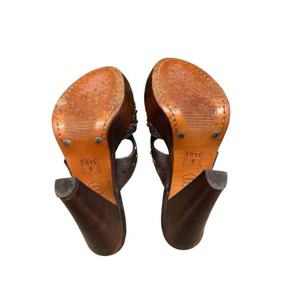 Frye Stone Studded Beaded Open Toe Wood Sole Platform Sandal Heel size 7 - Picture 4 of 10